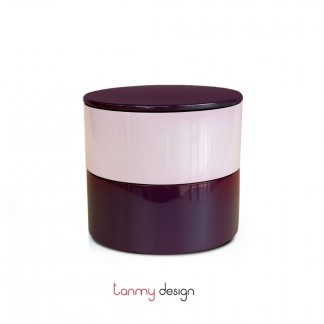 Round purple/light pink 2-tier lacquer box size XS  D9*H7,8 cm